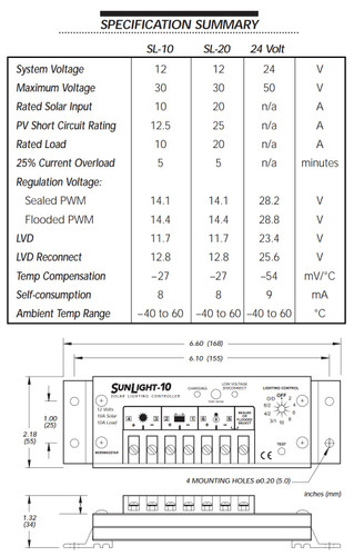 Morningstar SL-10L-12V SunLight Solar Lighting Controller 10A 12VDC