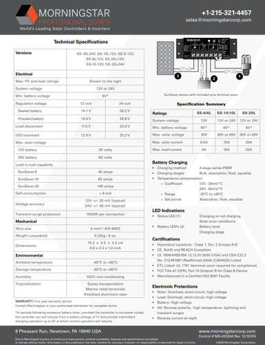 Morningstar SS-20L-24V SunSaver Solar Controller 20A 24VDC