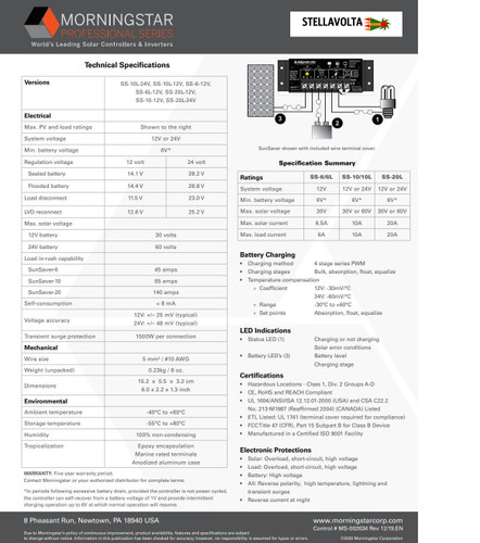 Morningstar SS-6L-12V SunSaver Solar Controller 6.5A 12VDC