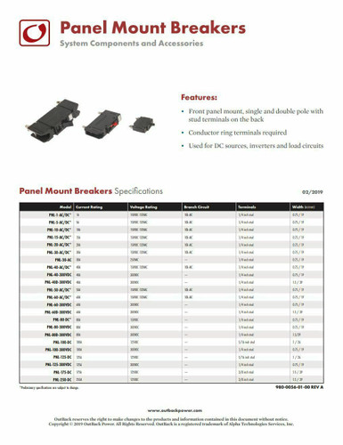 OutBack Power PNL-40-AC/DC Panel Mount Circuit Breaker 40A