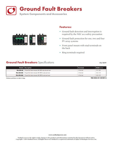 OutBack Power PNL-GFDI-80D PV Ground Fault Detector 2-Pole