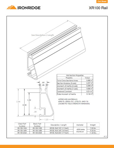 IronRidge XR-100-168B Solar Rail XR100 Black 14FT