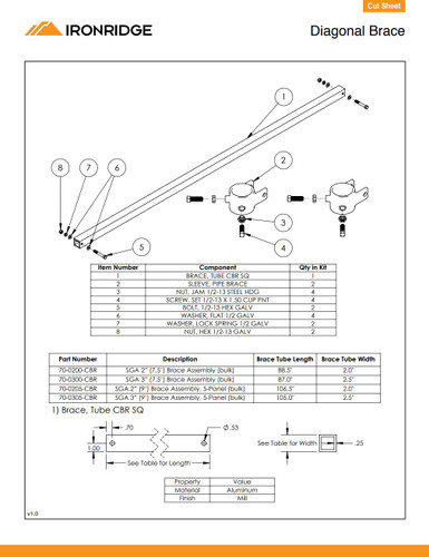 IronRidge 70-0200-CBR Diagonal Brace Assembly Kit 2 Inch