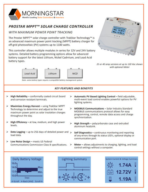 Morningstar PS-MPPT-25M ProStar Charge Controller