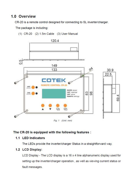 Cotek CR-20 Remote Control for SL Series Inverters