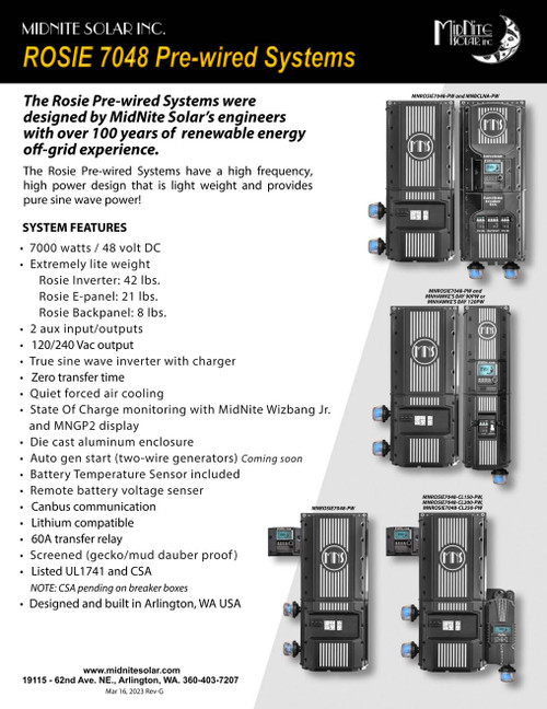 MidNite Solar MNROSIE7048-CL150-PW Pre-wired Inverter