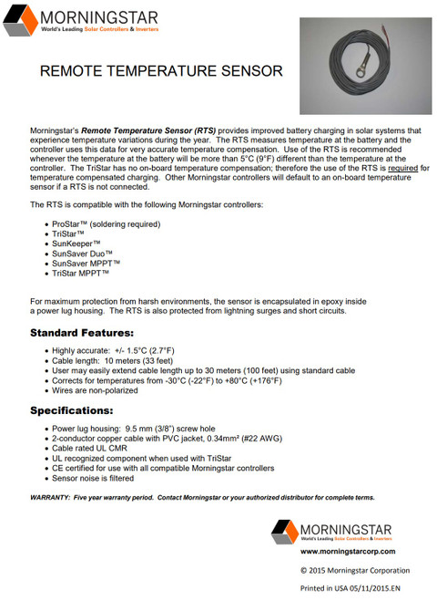 Morningstar RTS Remote Temperature Sensor