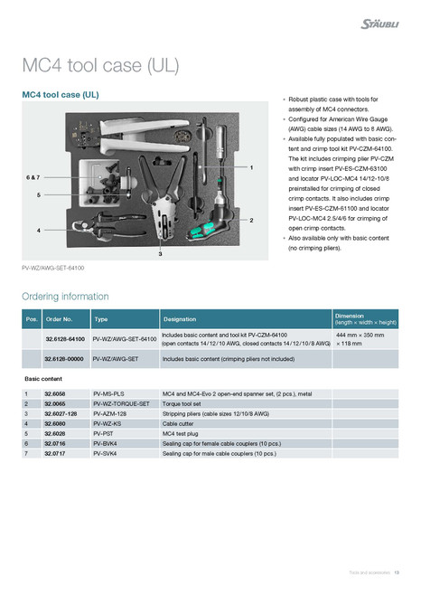 Staubli 32.6128-64100 PV-Installer Tool Case for MC4