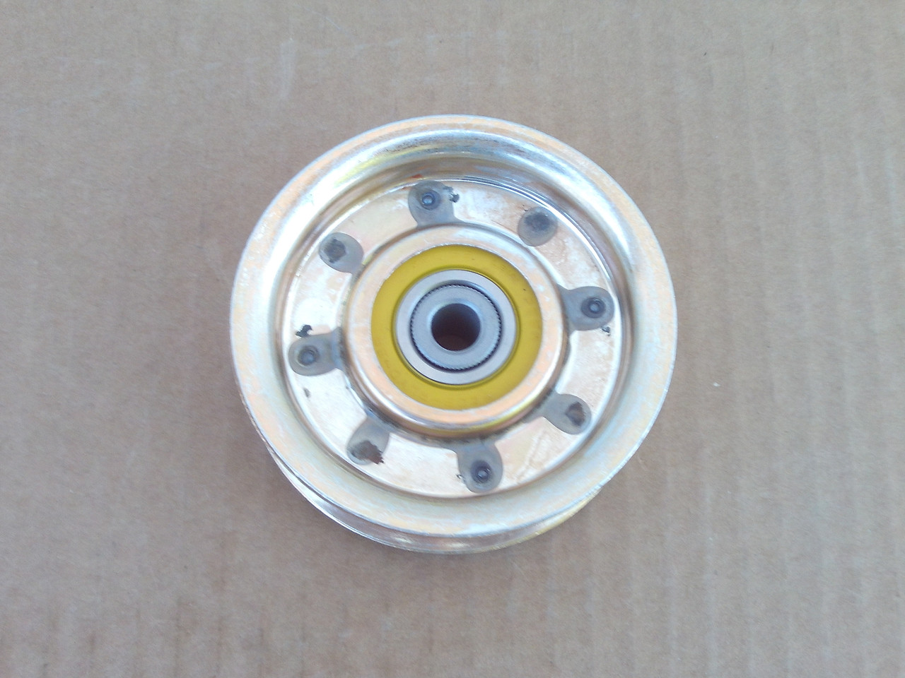 Idler Pulley for Cub Cadet Z Force 44, 48, 52" Cut Deck 02004558 flat, Height: 1-1/8" ID: 3/8" OD: 3-1/4" Made In USA