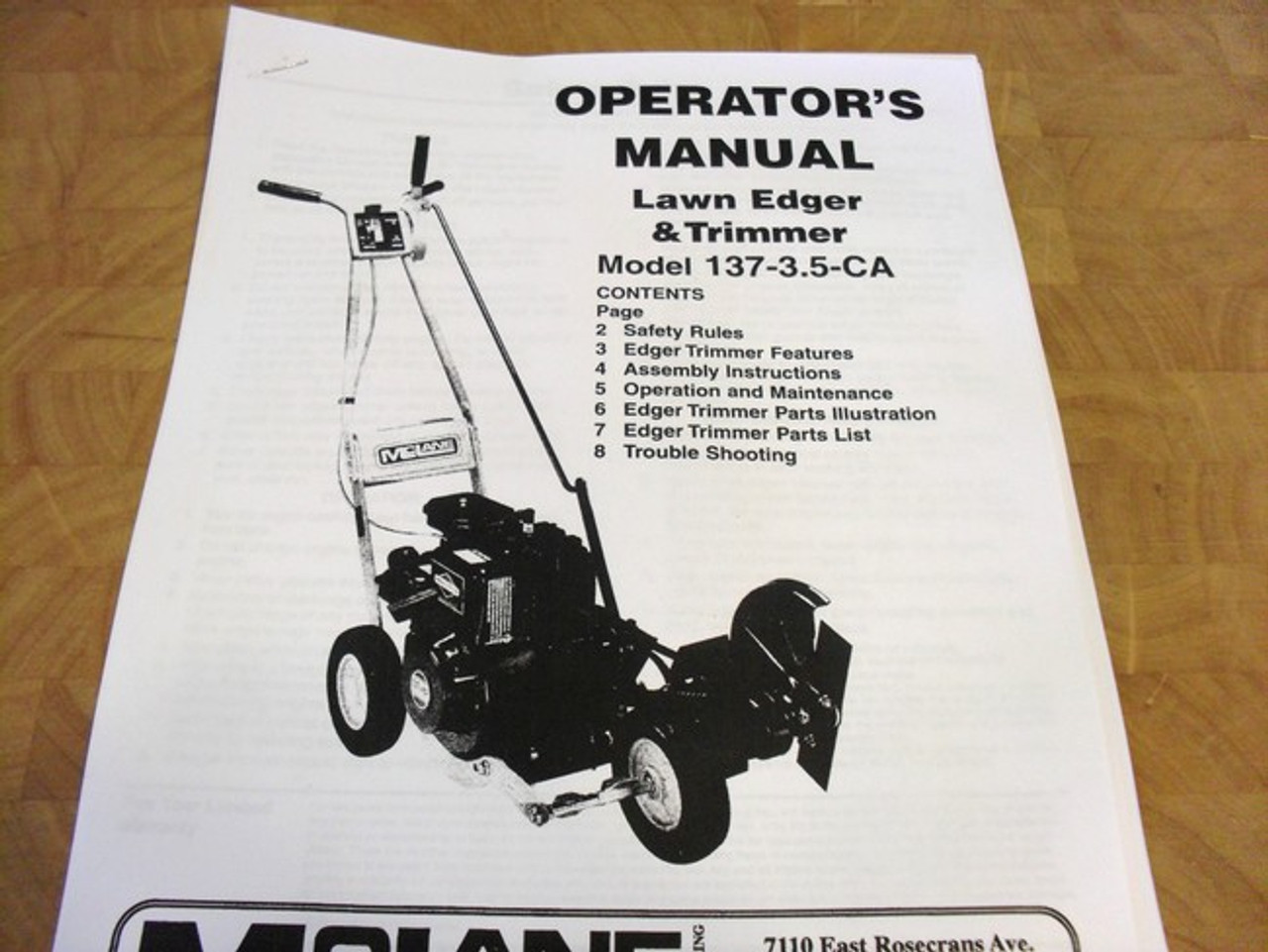 Mclane Edger Operators Owners Manual