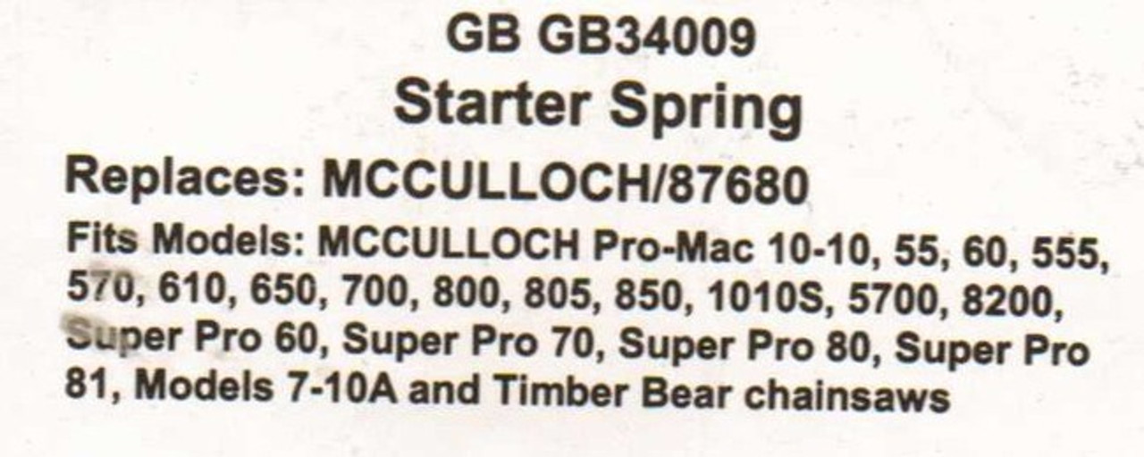 Details about   NEW STARTER SPRING FOR McCULLOCH CHAINSAW 1-10 2-10 3-10 4-10 -- BOX 1987 H