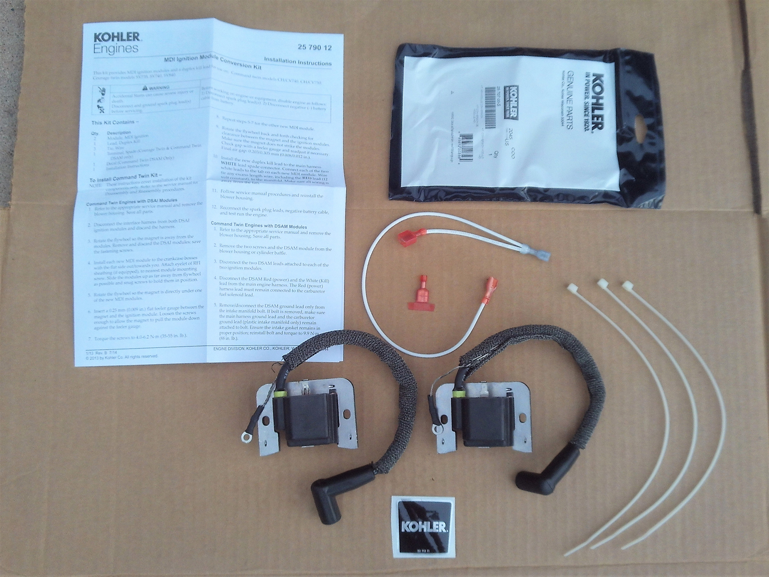 Kohler Ignition Coil MDI Module Conversion Kit CH20, CH23, CH740, CH640