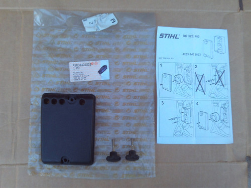 Stihl BR320, BR400, SR320, SR400 Air Filter Cover 42031401002 includes both mounting screws