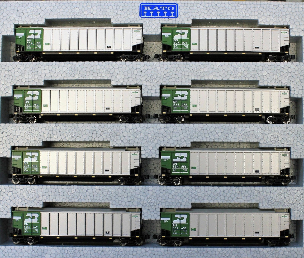 Kato ~ N Scale ~ Burlington Northern ~ Bethgon Protein Gondola 8