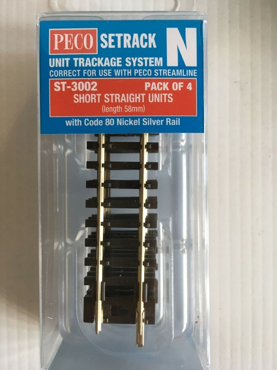 Peco ~ N Scale ~ Code 80 ~ Short Straight Track ~ 4 Pieces ~ 58mm