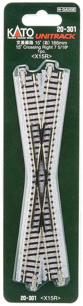 Kato ~ N Scale ~ UniTrack 15° Left Hand Crossing 186mm 7 5/16