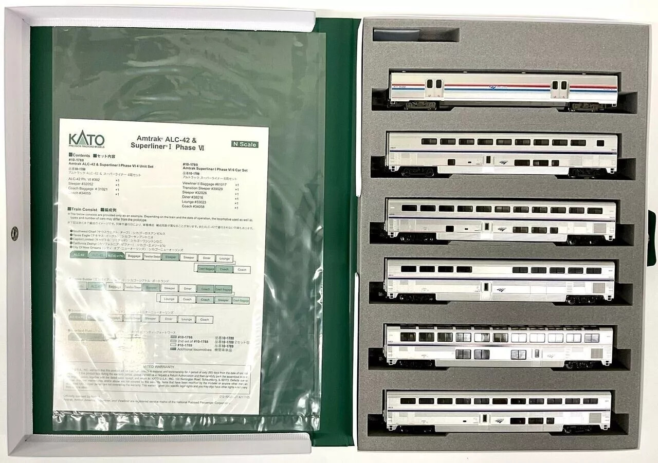 Kato N Scale ~ Lighted ~ Amtrak Superliner Phase VI ~ 6 Pc