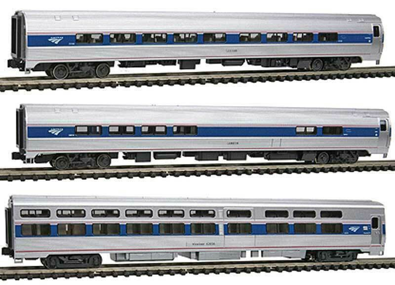 Kato N Scale ~ Lighted ~ Amtrak 3 Car Set Amfleet Viewliner Phase