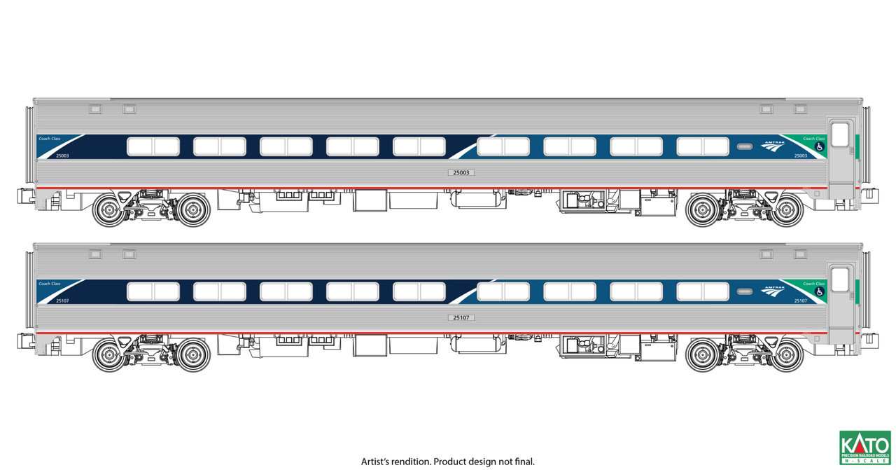 Kato ~ N Scale ~ Amfleet II Coach ~ 2 Pack ~ Amtrak Phase VII