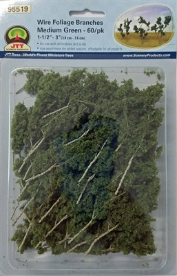 JTT Scenery Products Foliage Branches, Medium Green, 1.5" to 3",60 pc