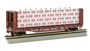 Bachmann ~ HO Scale ~ 52' Open Centerbeam Flatcar with Lumber Load ~ Canadian National #604215 ~ 12926