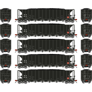 Athearn ~ HO Scale ~ Ortner 5-Bay Rapid Discharge Hopper with Coal Load ~ 5-Pack ~ BNSF ~ 3836