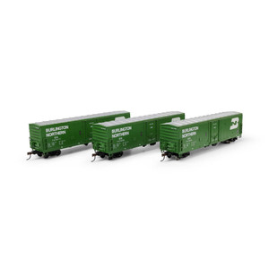 Athearn ~ HO Scale ~ 50' Youngstown Plug Door Box Car ~ 3-Pack ~ Burlington Northern BN #747917, #747936, #747955 ~ 2058