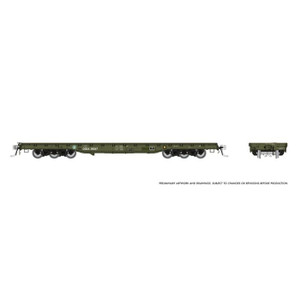 Rapido ~ HO Scale ~ Magor 54' Flatcar ~ DODX Late Scheme ~ US Department of Defense DODX #38317 ~ 199004-38317