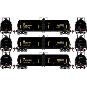 Athearn ~ HO Scale ~ RTC 20,900 Gallon Acid Tank Car ~ 3-Pack ~ UTLX #24946, #24951, #24953 Black w/Second Hand Logo ~ 2767