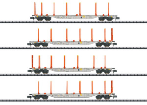 Trix ~ N Scale ~ Type Sgns KLV Flat Car Set ~ AAE/Hector Rail ~ 4 Cars With Log Stakes ~ 18710