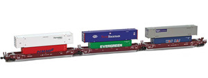 American Z Line ~ Z Scale ~ Gunderson MAXI-IV Articulated Intermodal Set ~ 6 Containers ~ Iowa Interstate IAIS #55143 ~ 906556-2