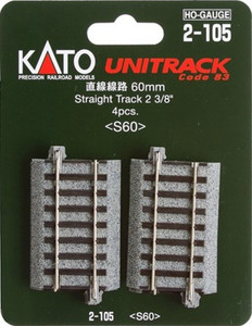 Kato ~ HO Scale ~ UniTrack 60mm 2 3/8 Inch ~ Straight 4pcs ~ 2-105