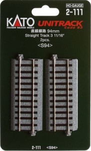 Kato ~ HO Scale ~ UniTrack 94mm 3 11/16 Inch ~ Straight 2pcs ~ 2-111