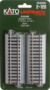 Kato ~ HO Scale ~ UniTrack 114mm 4 1/2 Inch ~ Straight 4pcs ~ 2-120