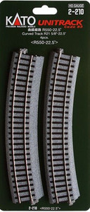 Kato ~ HO Scale ~ UniTrack 550mm 21 5/8 Inch (22.5) Radius ~ Curved Track 4 pcs ~ 2-210