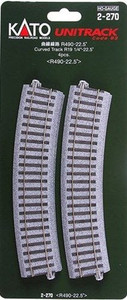 Kato ~ HO Scale ~ UniTrack 490mm 19 1/4 Inch (22.5) Radius ~ Curved Track 4 pcs ~ 2-270