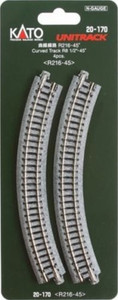 Kato ~ N Scale ~ UniTrack 216mm 8 9/16" Radius 45º Curve Track (4 pcs) ~ 20-170