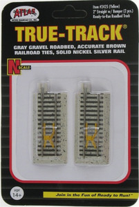 Atlas ~ N Scale ~ Code 65 ~ True-Track ~ 2" Straight With Yellow Bumper (2 pcs) ~ 2425