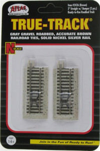Atlas ~ N Scale ~ Code 65 ~ True-Track ~ 2" Straight With Brown Bumper (2 pcs) ~ 2426