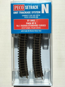 Peco ~ N Scale ~ Code 80 ~ Standard Curve Track ~ 8 Pcs ~ 1st Radius ~ Setrack ~ ST-3003