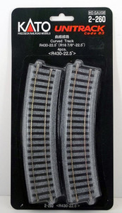 Kato ~ HO Scale ~ UniTrack R430 22.5" Radius R16 7/8" Curved Track ~ 4 pcs ~ 2-260