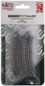 Kato ~ N Scale ~ UniTrack ~ Compact 117mm 4 5/8" Radius 45º Curve Track ~ (4 pcs) ~ 20-176