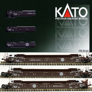 Kato ~ HO Scale ~ Gunderson MAXI-IV Double Stack ~ 3 Car Set ~ BNSF Old Logo ~ 30-9053