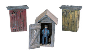 Woodland Scenics ~ HO Scale ~ 3 Outhouses and Man Kit ~ D214