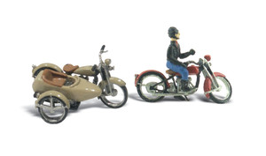 Woodland Scenics ~ HO Scale Vehicles ~ Motorcycles and Sidecar Kit ~ D228
