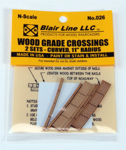 Blair Line ~ N Scale ~ Laser-Cut 11" Radius Curved Wood Grade Crossing (2) ~ 026