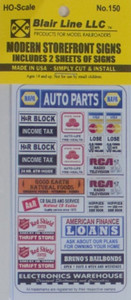 Blair Line ~ HO Scale ~ Modern Storefront Signs ~ 150