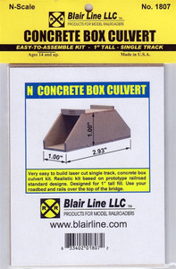 Blair Line ~ N Scale ~ Concrete Box Culvert Kit, Single Track 1" Tall ~ 1807