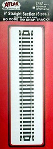 Atlas ~ HO Scale ~ Code 100 ~ 9" Straight Track (6) ~ 821