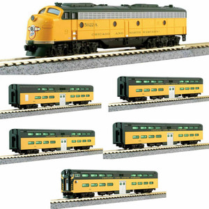 Kato ~ N Scale ~ Chicago & North Western C&NW ~ Bi-Level 400 EMD E8A & 5 Car Set ~ 106-104